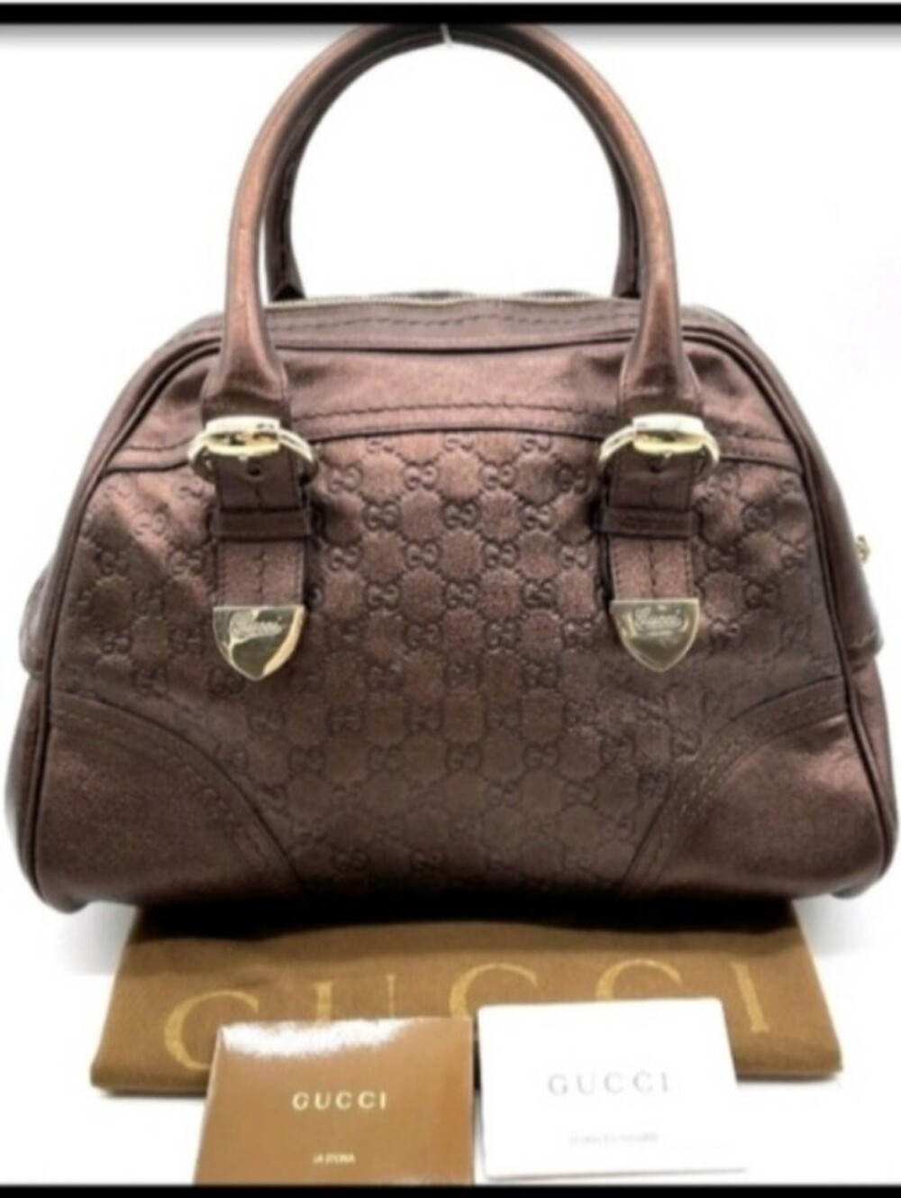 (#1) SALE! Gucci Guccissima Aoyama '07 Bronze Metallic Leather Handbag/Dust Bag